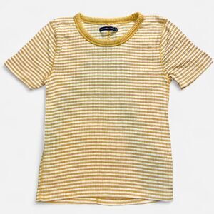 Abercrombie & Fitch Mustard Yellow and White Striped Knit Sweater Baby Tee